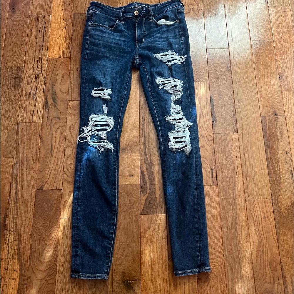 American Eagle Outfitters Blue Skinny Distressed Jeans